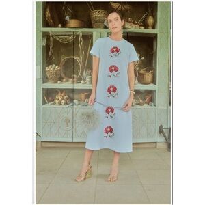 Tuckernuck Sky Blue Maxi Dress with Crimson Floral Accents